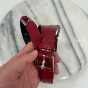 Vintage Y2K red and silver faux patent leather belt